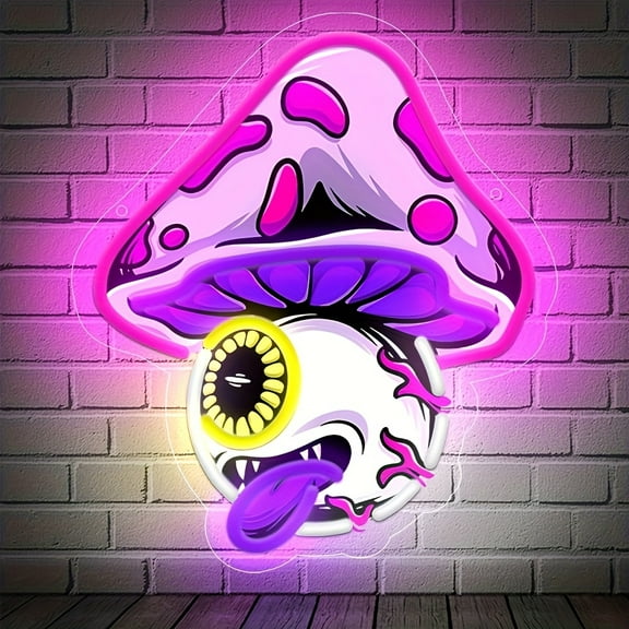 Magic Forest LED Mushroom Sign - USB-Powered Fairycore Wall Decor w/ Pink & Purple Glow, Shatterproof Acrylic Mushroom Light for Bedroom, Garden, Party, Mystical Lighting, Fantasy Decor