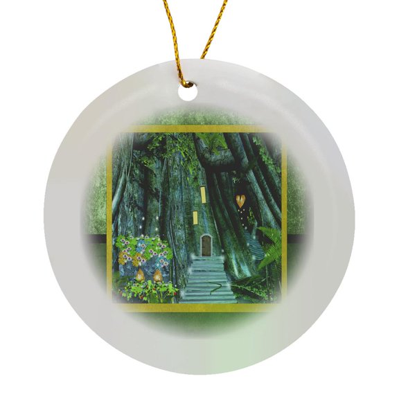 3drose, Magic Forest Pathway, Circle Porcelain Ornament