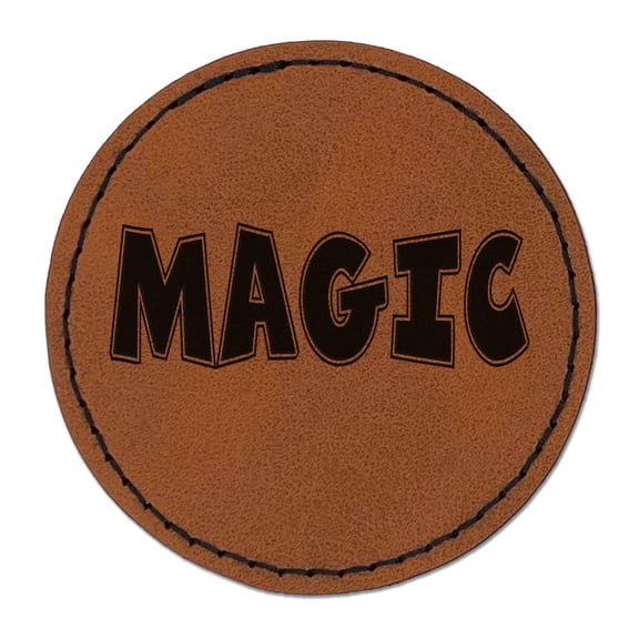 Magic Fun Text 2.5" Faux Leather Round Engraved Iron-On Patch - Brown
