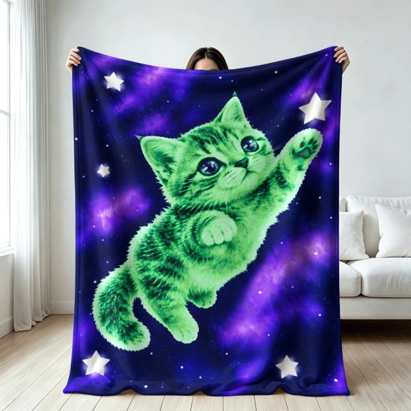 Magic Galaxy blanket for cat lovers，Soft Flannel Throw Blanket, Festive Gifts, gift for Birthday, Christmas, Valentine's Day, Kids Bedroom Living Room Home Decor Gifts, Four Seasons Universal
