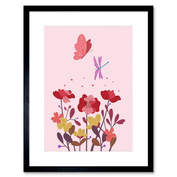 Magic Garden Dragonfly Butterfly Framed Wall Art Print
