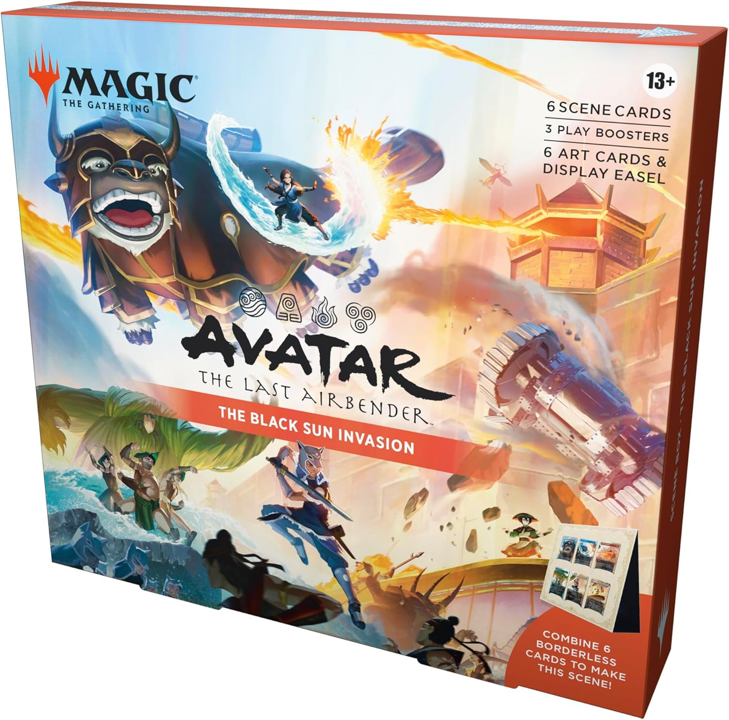 Magic: The Gathering Avatar: The Last Airbender Scene Box 1 - The Black Sun Invasion - 6 Foil Borderless Scene Cards, 6 Art Cards, 3 Play Boosters + Display Easel