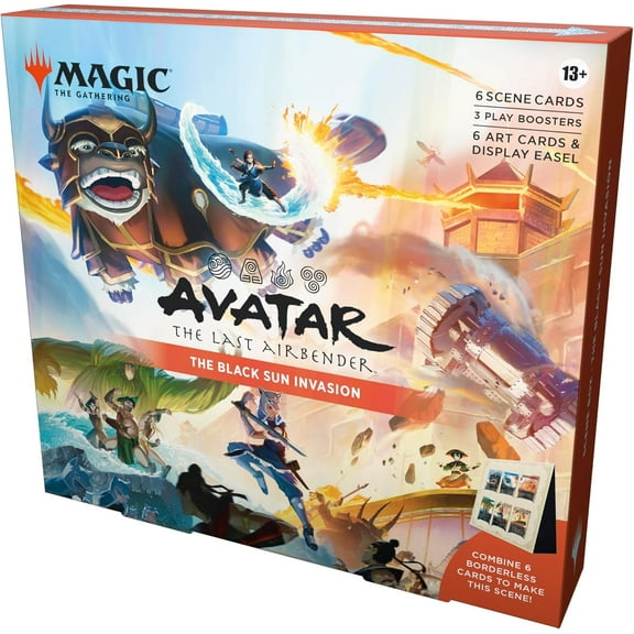 Magic: The Gathering Avatar: The Last Airbender Scene Box 1 - The Black Sun Invasion - 6 Foil Borderless Scene Cards, 6 Art Cards, 3 Play Boosters + Display Easel