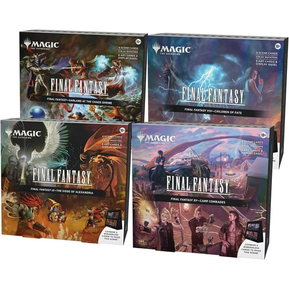 Magic: The Gathering Final Fantasy Scene Box Bundle - All 4 Scene Boxes | Garland at The Chaos Shrine, Children of Fate, The Siege of Alexandria, and Camp Comrades