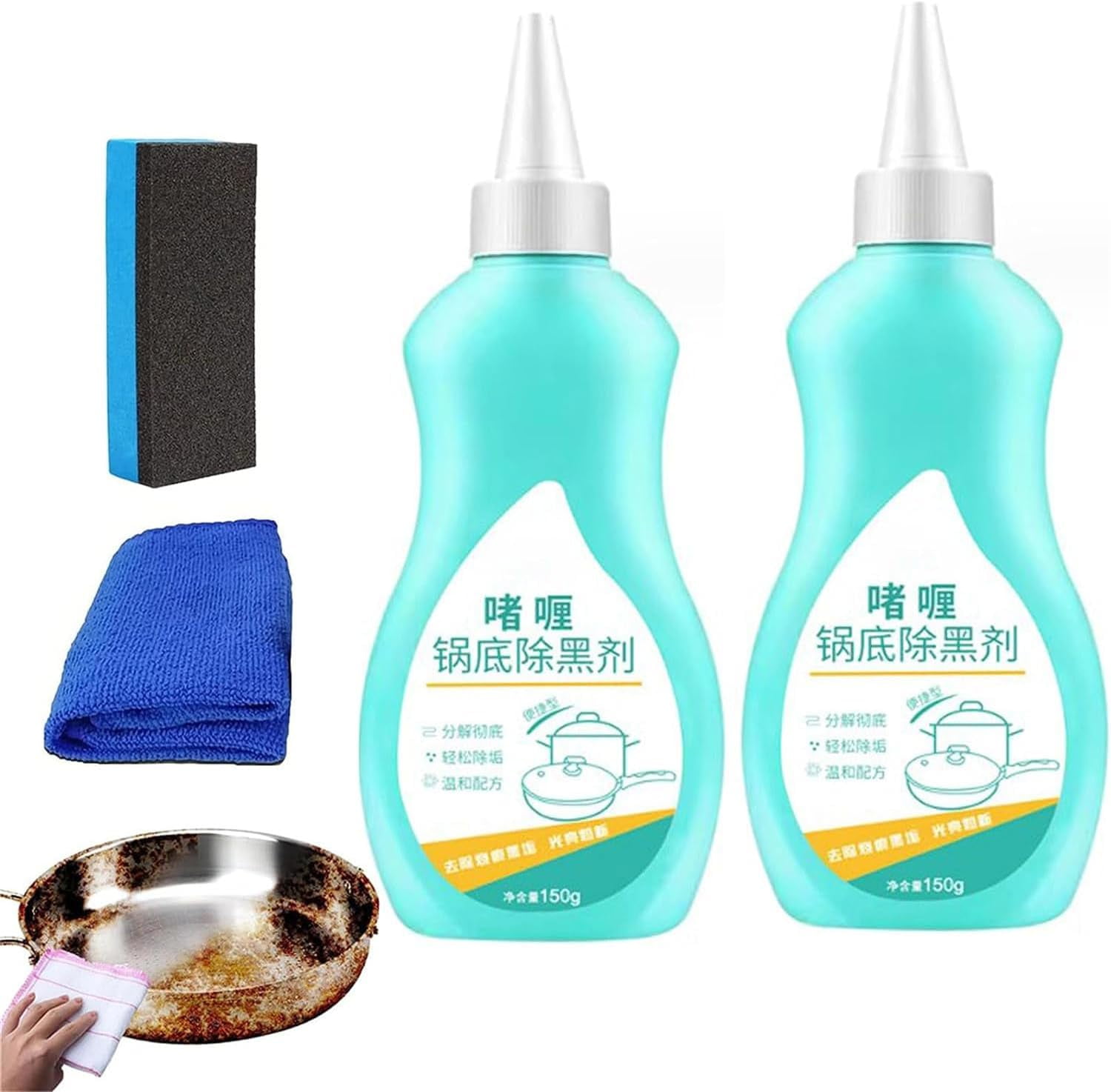 Gel Nettoyant Magique Pour Fonds De Casseroles - Élimine Traces Noires Et Rouille - 3 Pots De 150 Ml - Pour Inox, Céramique