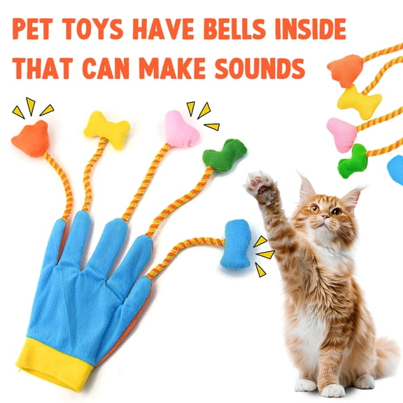 Magic Glove Cat Teaser Toy, Interactive Stuffed Mitt with Bell and Padding, Funny Scratching Plaything for Indoor Cats and Kittens, Blue, 1 Pack