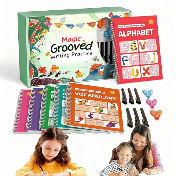 Magic Grooved Writing Practice Books, Reusable 3D Groove Handwriting Practice Workbooks Large Writing Books with Disappearing Ink (Practice 6-Books)Advanced Edition