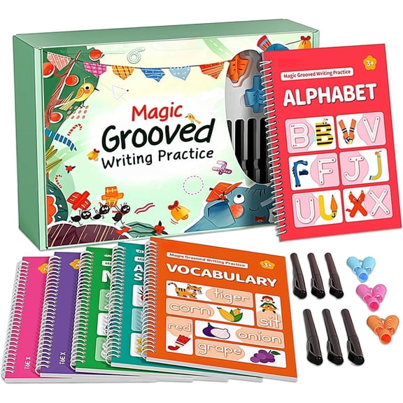 Magic Grooved Writing Practice Books, Reusable 3D Groove Handwriting Practice Workbooks