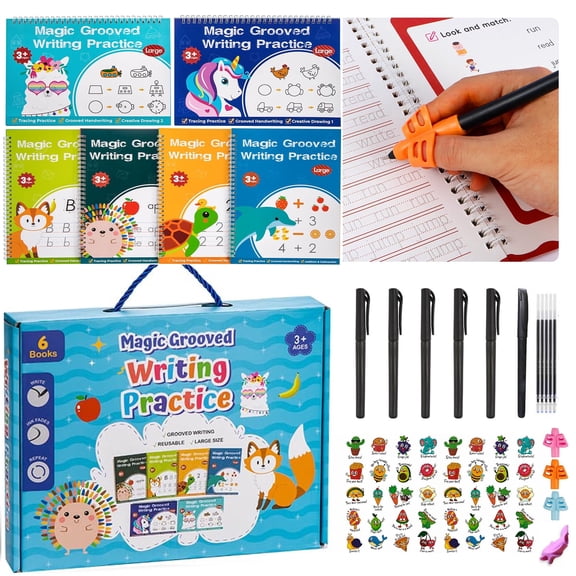 Magic Grooved Writing Practice for Kids Ages 3–8,Handwriting Aid Magic Pen Reusable Copybook Grooves Template Design for Children Books Suitable for Children's Learning,Great Gift for Kids