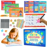 Magic Grooved Writing Practice for Kids Ages 3-8, Reusable Grooved Handwriting Workbooks Large-Scale Writing Workbook, Kindergarten Workbook, 10.24 x 7.29 inches 7 Books + Pens