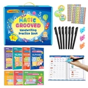 Magic Grooved Writing Practice for Kids Ages 3-8, Reusable Grooved Handwriting Workbooks Large-Scale Writing Workbook, Kindergarten Workbook, 10.24 x 7.29 inches 7 Books + Pens