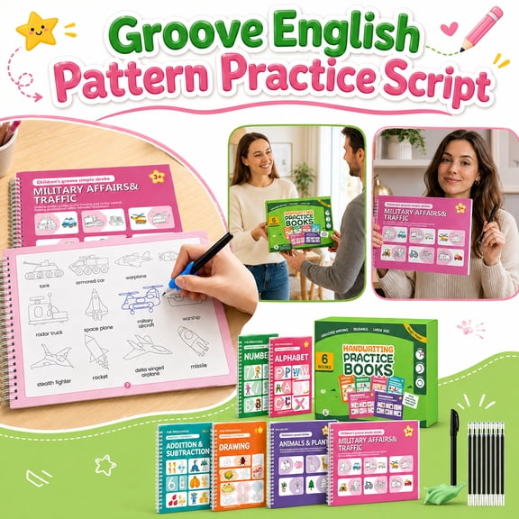 Magic Grooved Writing Practice for Kids Ages 3-8, Reusable Handwriting Workbooks for Preschool Learning, Letters Numbers Math & Drawing Tracing Books with Disappearing Ink Pens, Educational Gift