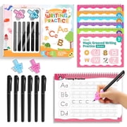 TIMETOME Magic Grooved Writing Practice for Kids Ages 3-5, 6 Large Reusable Grooved Handwriting Books with Pens, Preschool Letter & Number Tracing