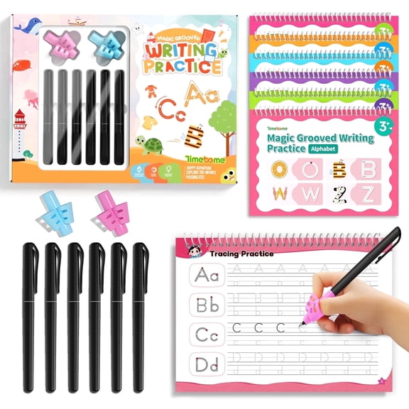 Timetome Magic Grooved Writing Practice for Kids Ages 3-5, 6 Large Reusable Handwriting Workbooks with Pens, Preschool & Kindergarten School Supplies