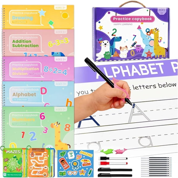 Magic Grooved Writing Practice for Ages 3-8, Handwriting Workbooks with Deep Tracing Grooves and Learning Activities, Educational