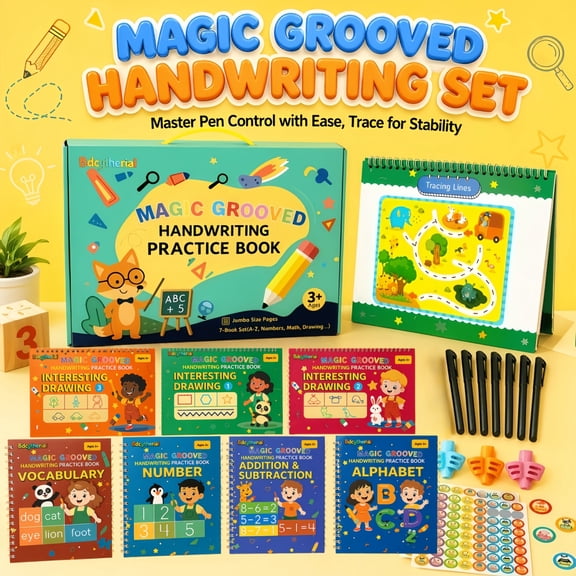 Magic Grooved Writing Practice for Kids 3-8,Reusable Grooved Handwriting Practice, Copybooks for Kids,Large Handwriting Without Tears Practice Books