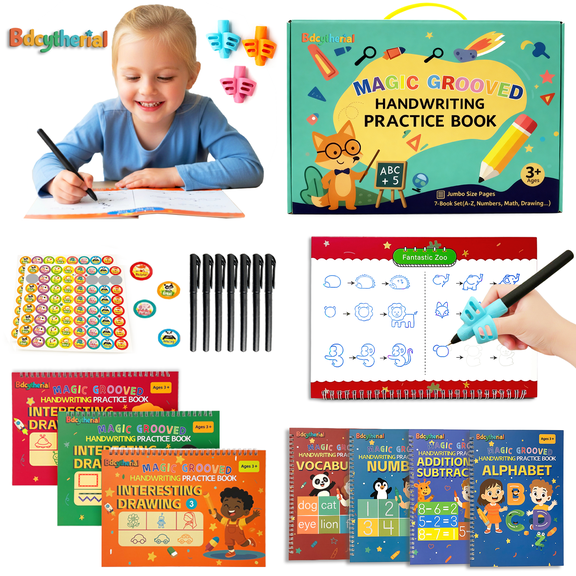 Magic Grooved Writing Practice for Kids 3-8Reusable Grooved Handwriting Practice Copybooks for Kids,Large Handwriting Without Tears Practice Books