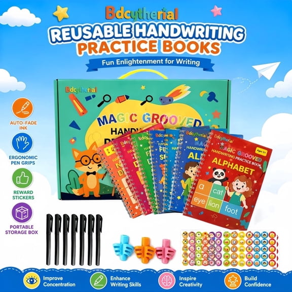 Magic Grooved Writing Practice for Kids Ages 3-8, Reusable Grooved Handwriting WorkbooksLarge-Scale Writing Workbook, Kindergarten Workbook
