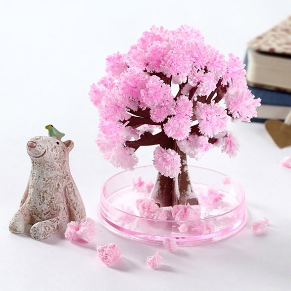 Magic Growing Crystal Sakura Tree, DIY Blossom Paper Tree , STEM Science Experiment Kit, Desktop Ornament for Kids, Valentine Party Home Decor