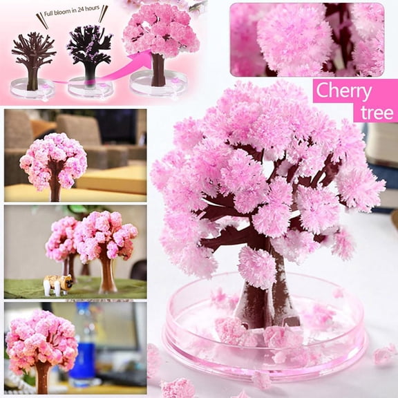 Magic Growing Crystal Tree, Pink Valentine’S Day Paper Tree Toys, Crystal Growing Chemistry Experiment Kit, Diy Decorative Desktop Ornament, Comes with 1 Clear Plastic Base