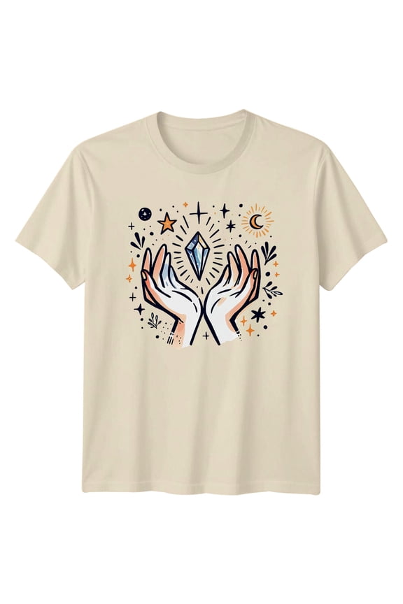 Magic Hands Crystal Celestial T-Shirt Spiritual Witchy Tee All Size S-5XL