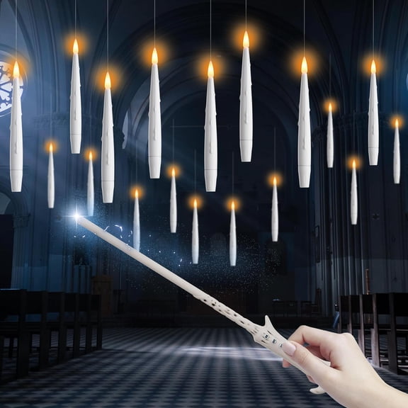 Magic Hanging Floating LED Candles - 12 PCS Battery Operated Electric Taper Candles for Halloween & Christmas Parties