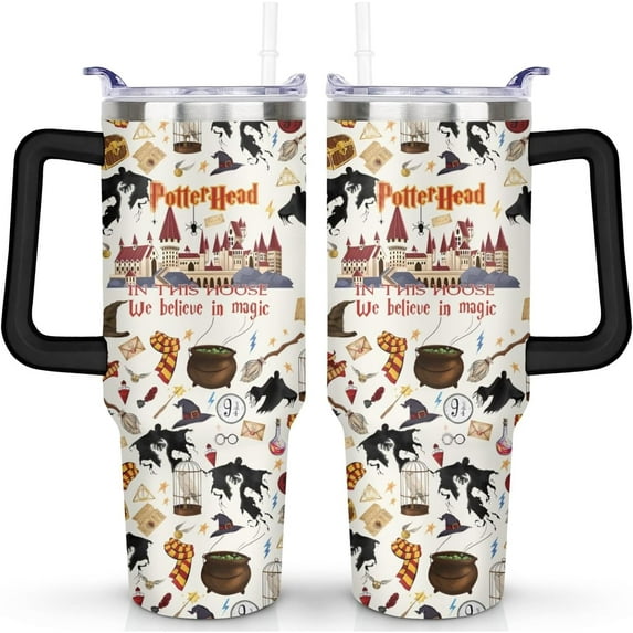 Magic Harrly Tumbler with Handle and Straw Magic Movie Reusable Stainless Steel Vacuum Insulated Cup for Car,Outdoor,Travel and Home
