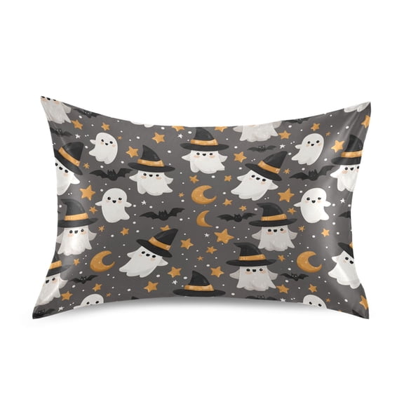 Magic Hat Ghost Pattern Pillowcase Queen Size 30''x20'' Satin Double-Sided Print Soft Wrinkle Resistant