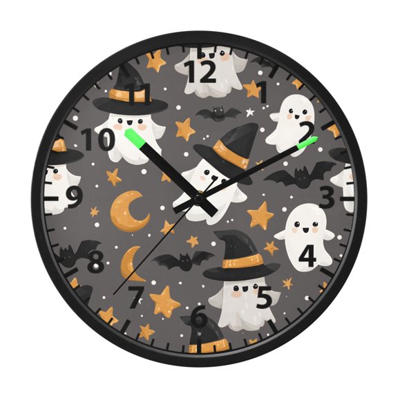 Magic Hat Ghost Pattern Wall Clock 12 Inch Voice Activated Night Light Silent Non Ticking