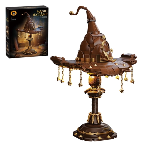 Magic Hat LED Desk Lamp Building Blocks Set, Wizard Hat Night Light Model Kit with Glow, STEM Creative Bricks Toy, Birthday Gift for Kids Ages 8+ & Adults