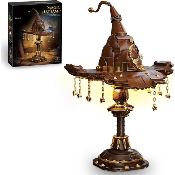 Magic Hat Lamp Building Set, MOC Hary Brown Gold Style Lamp Set with Stars and Chains, Collection Idea Home Dcor(698PCS)