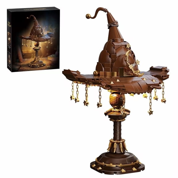 Magic Hat Lamp Item Building Kit, Compatible with Lego Sets, 698PCS Light-Up Wizard Hat Desk Retro Lamp, Fantasy Sorcerer Decor with Chains & Stars, Creative Gift for Movie Fans Adults