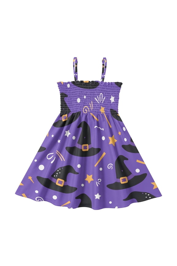 Magic Hat Pattern Girls' Casual Dresses 2Y-8Y Sleeveless Ruffle Neck for Summer Daily Wear
