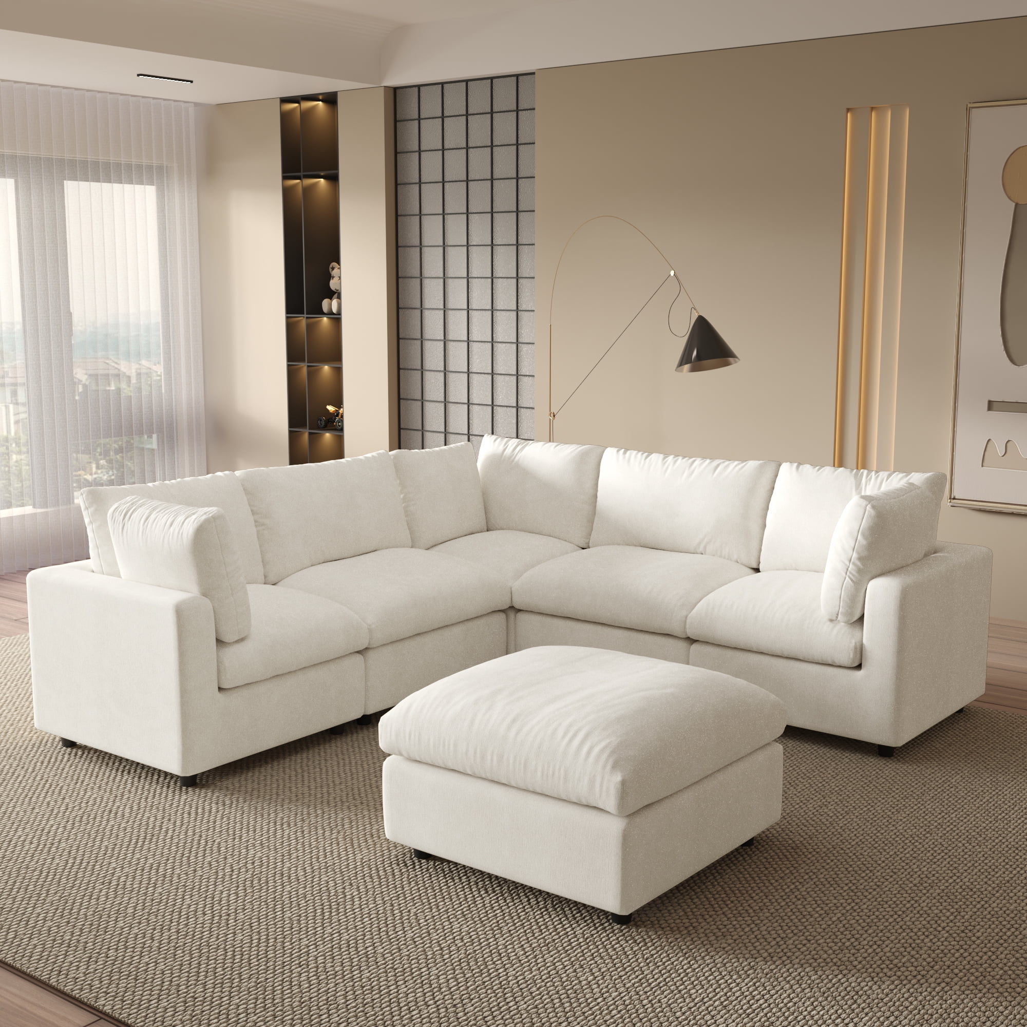 Magic Home 100.5" Modular Sectional Sofa, Modern Chenille U Shaped Cloud Couches Beige Couch for Living Room, Apartment, Office, 6-Seat, Beige