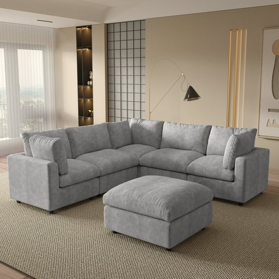 Magic Home 100.5" Modular Sectional Sofa, Modern Chenille U Shaped Cloud Couches Grey Couch for Living Room, Apartment, Office, 6-Seat, Grey