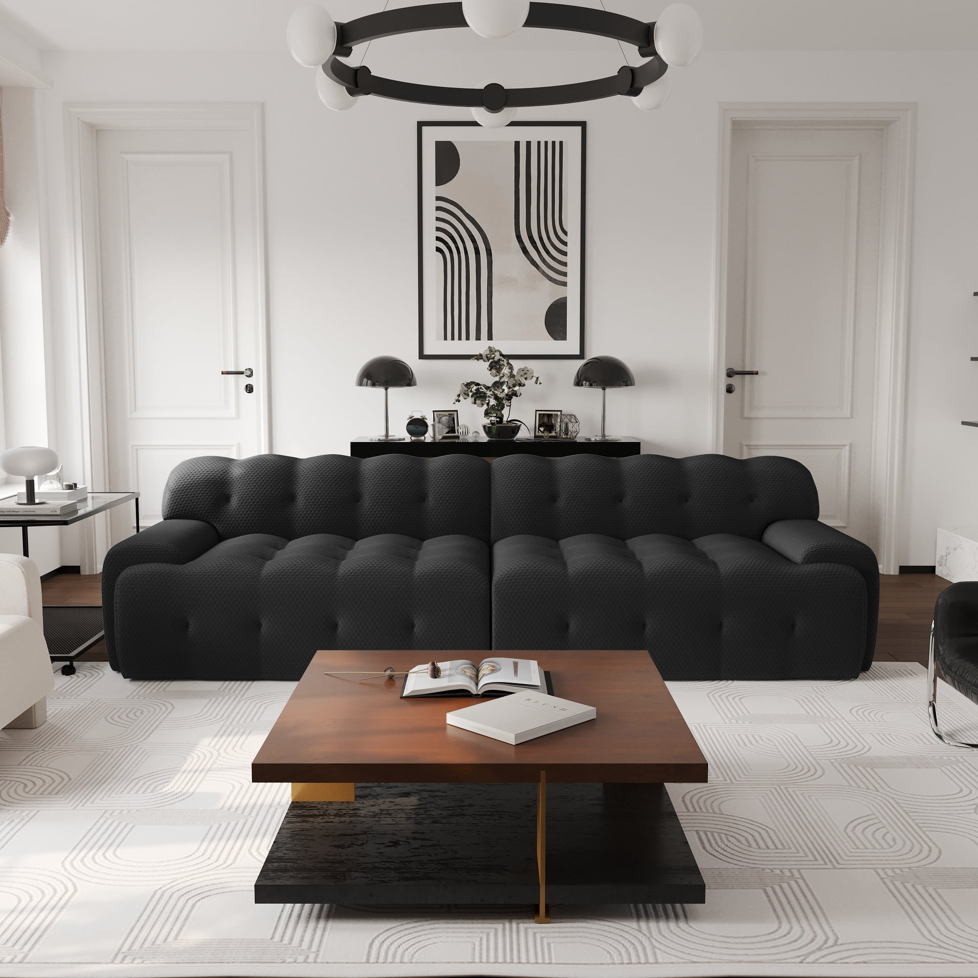 Magic Home 102.4 inch Oversized Loveseat Sofa,3D Mesh Fabric Comfy Sectional Cloud Sofa Couches,Curved Couch for Living Room, Office, Apartment,No Assembly Required (Black)