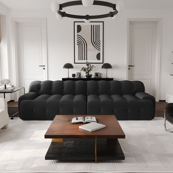 Magic Home 102.4 inch Oversized Loveseat Sofa,3D Mesh Fabric Comfy Sectional Cloud Sofa Couches,Curved Couch for Living Room, Office, Apartment,No Assembly Required (Black)