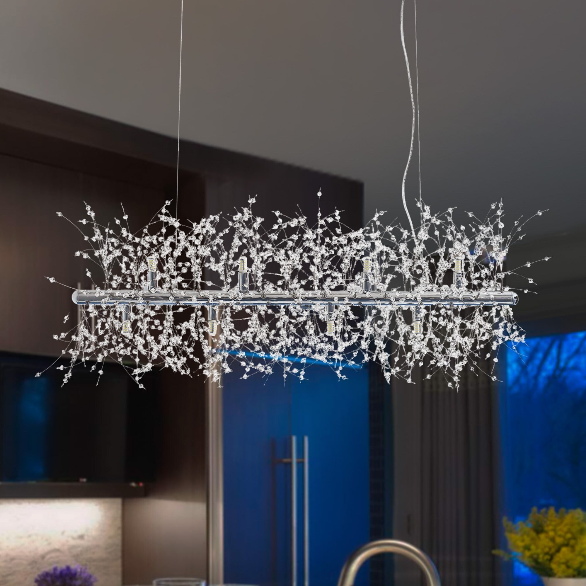 Modern Chrome and Crystal Firework 12-Light Chandelier
