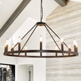 thumbnail image 1 of Magic Home 12-Light Wagon Wheel Chandelier,Modern Farmhouse Large Round Chandelier,Round Kitchen Island Light,Black frame + black lamp head, 1 of 11