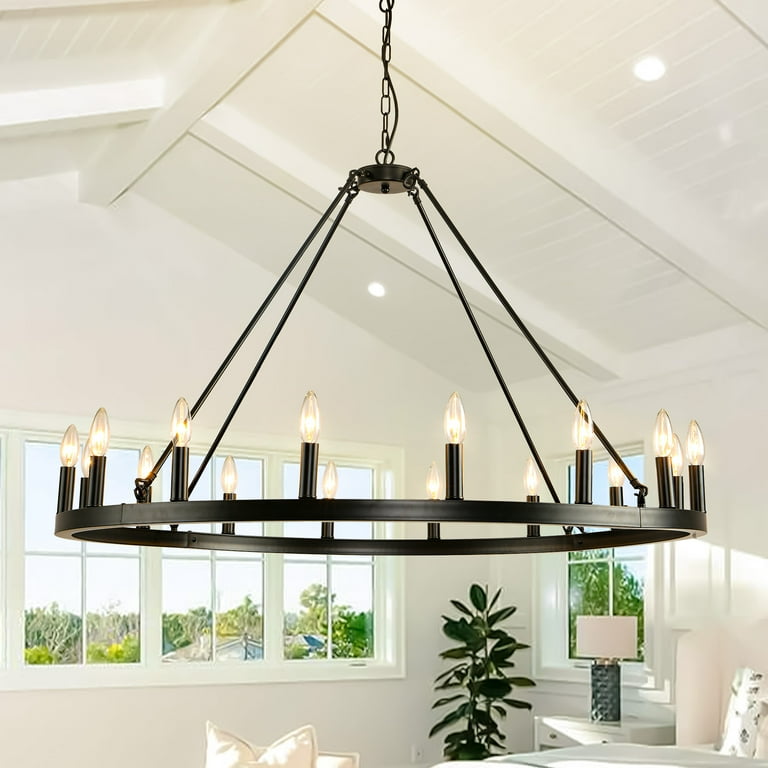 Magic Home 16-Light Big Wagon Wheel Chandelier, Modern Farmhouse
