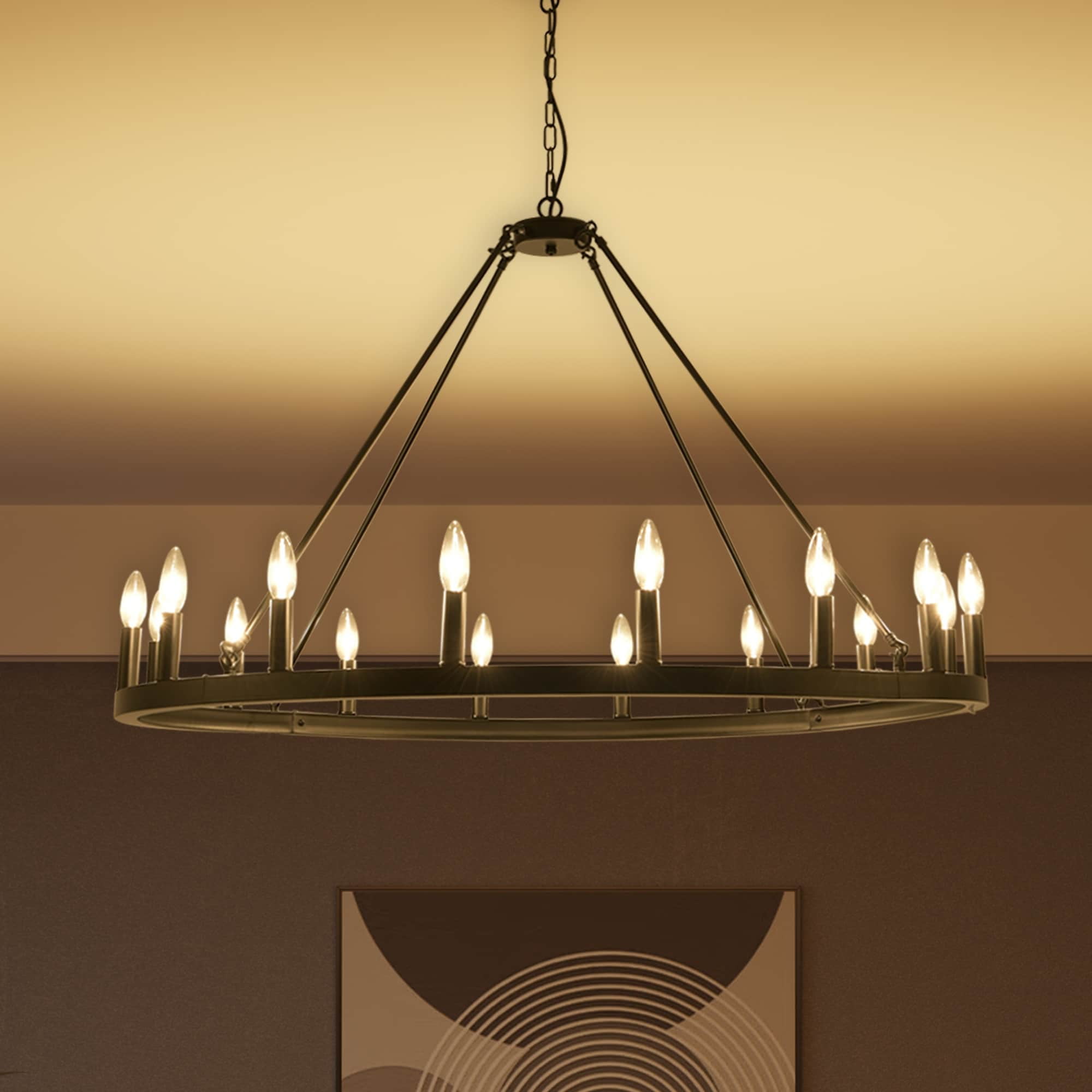 Black Metal 16-Light Wagon Wheel Chandelier