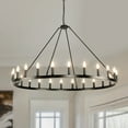 thumbnail image 1 of Magic Home 24-Light Big Wagon Wheel Chandelier,Modern Farmhouse Large Light Fixtures Large Round Chandelier,Round Kitchen Island Light,black frame + black lamp head, 1 of 10