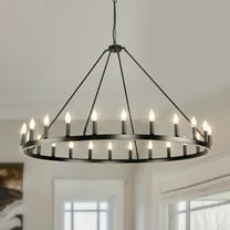 Magic Home 24-Light Big Wagon Wheel Chandelier,Modern Farmhouse Large Light Fixtures Large Round Chandelier,Round Kitchen Island Light,black frame   black lamp head