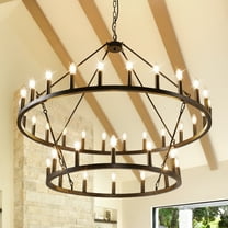 Magic Home 36-Lights Wagon Wheel Chandelier,2 Tier Extra Large Farmhouse Chandelier Light Fixture,Round Rustic Lighting,Black