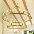 thumbnail image 1 of Magic Home 36-Lights Wagon Wheel Chandelier,2 Tier Extra Large Farmhouse Chandelier Light Fixture,Round Rustic Lighting,Glod, 1 of 9