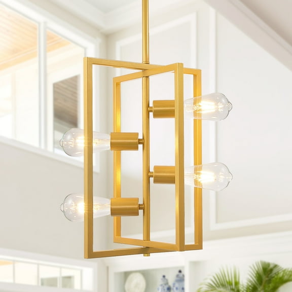 Magic Home 4-Light Modern Industrial Style Rectangular Rotating Chandelier,Gold