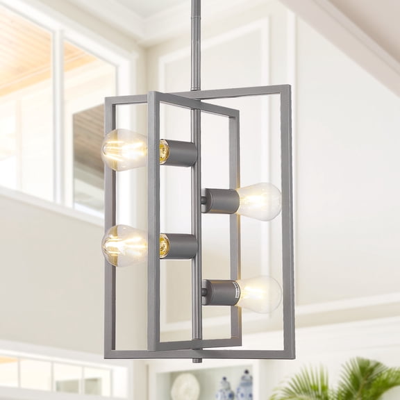 Magic Home 4-Light Modern Industrial Style Rectangular Rotating Chandelier,Silver