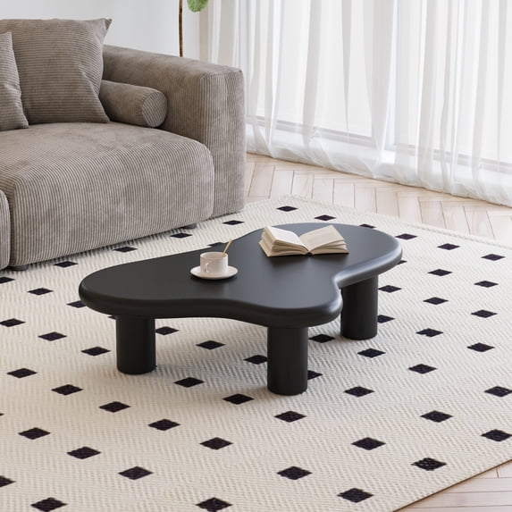 Magic Home 47.24'' Cloud Coffee Table,Modern Irregular Coffee Table for Living Room with 4 Legs,Black