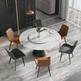 thumbnail image 1 of Magic Home 53.15” White Sintered Stone Round Dining Table with 23.62” White Slate Round Turntable for 6 People with Black Solid Stainless Steel Base, 1 of 7