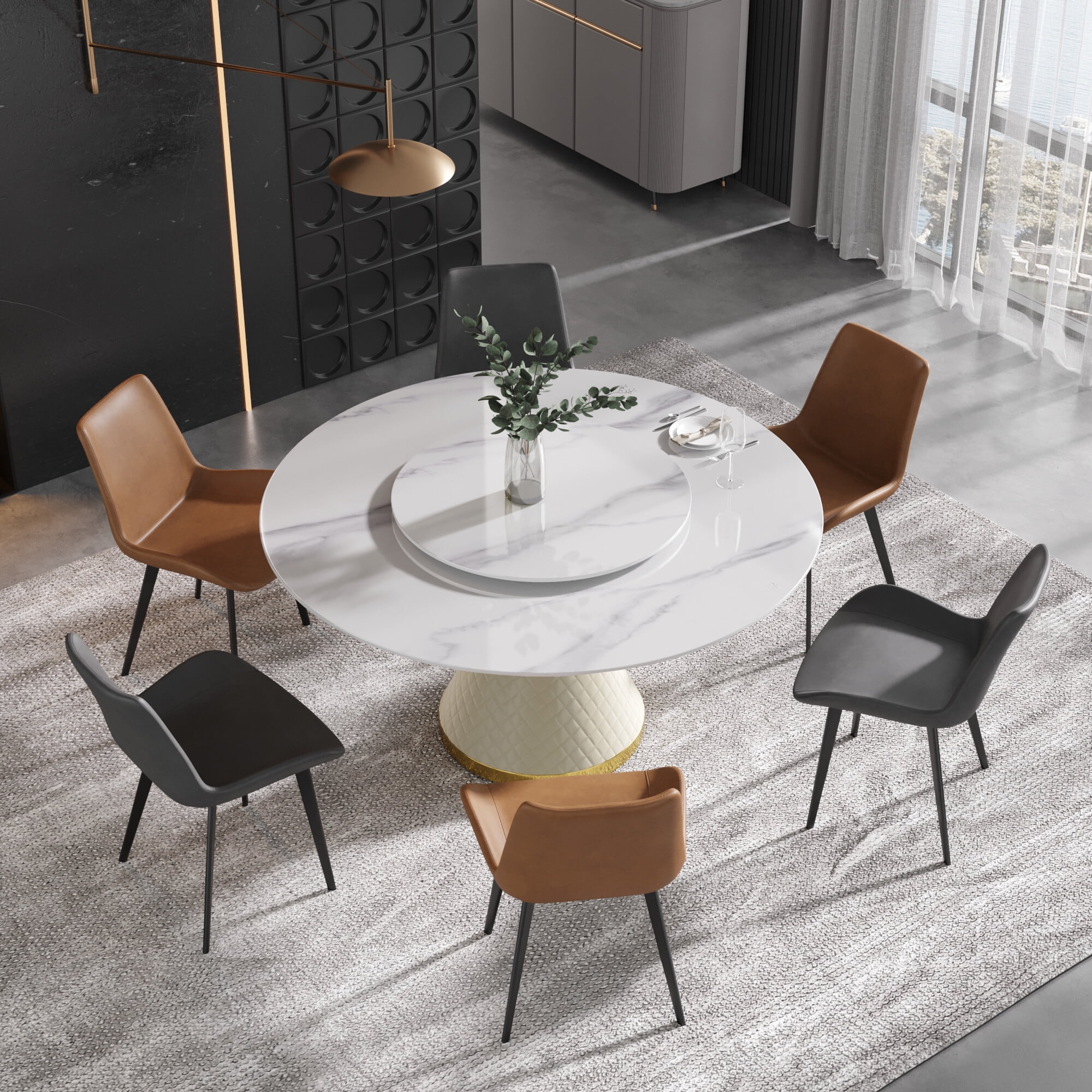 Magic Home 53.15” White Sintered Stone Round Dining Table for 6 ...